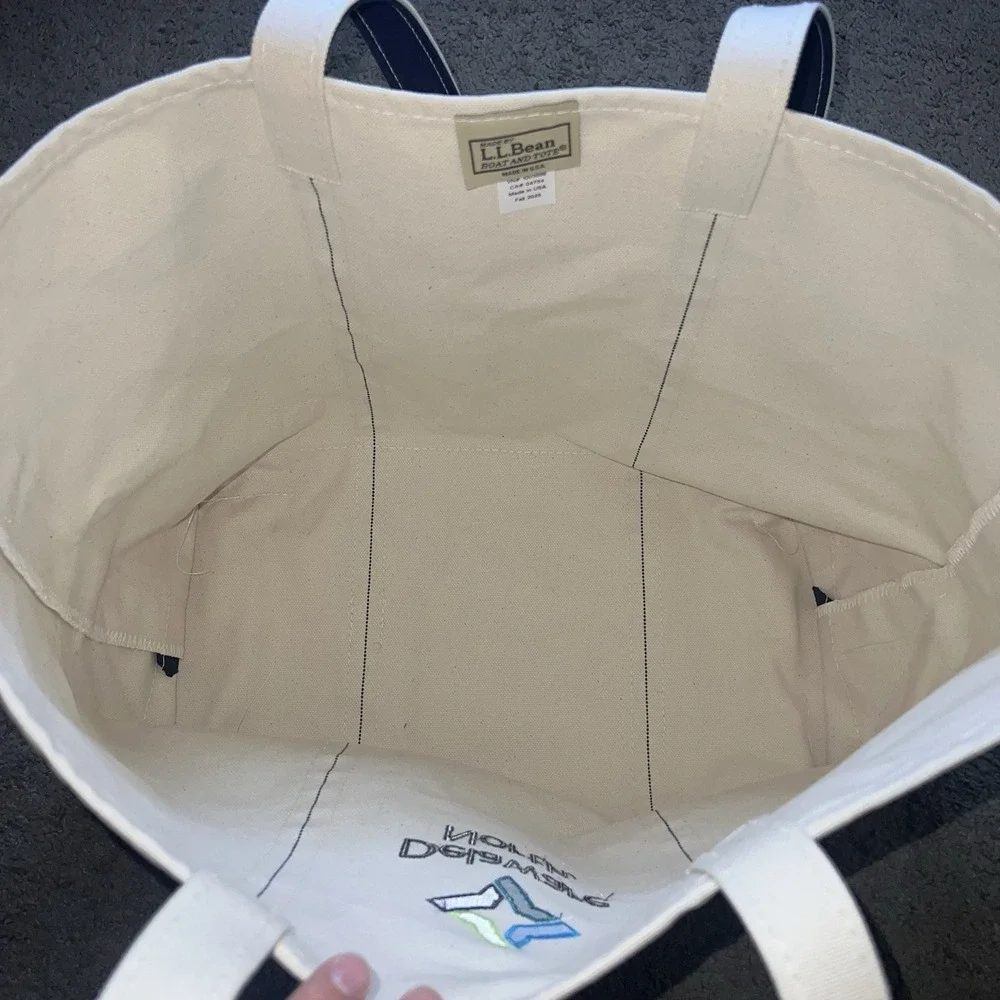 LL BEAN Boat And Tote Medium White Blue With Logo